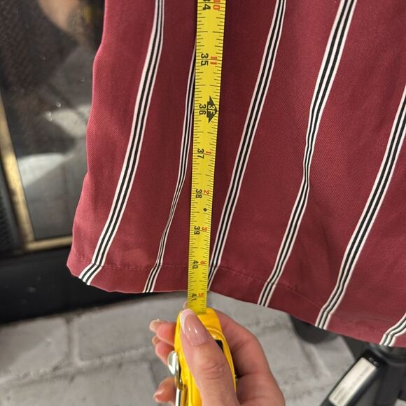 Express Women Pants Wide Leg Burgundy Red White Black Strip Small Stretch Waist - Picture 8 of 8